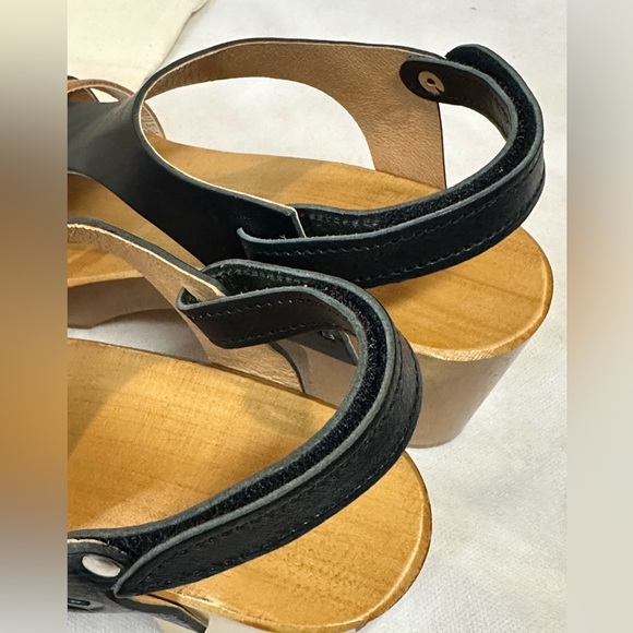 Kulik sandal clog, black w/brown accent leather & wooden sole size 40 EU / 9 US - Picture 5 of 9